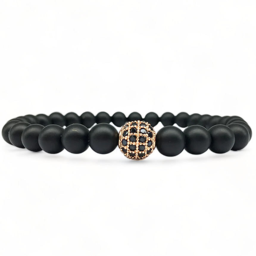 Dubbele Kralen Armband met Versiering - Goud / Mat Zwart