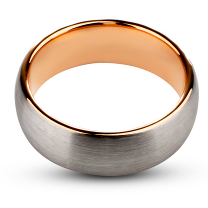 Wolfraam Ring met Geborsteld Staal - Rosé Goud Kleurig (Tungsten)