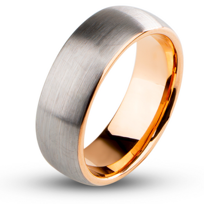 Wolfraam Ring met Geborsteld Staal - Rosé Goud Kleurig (Tungsten)