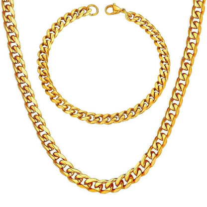 Cuban Link Dikke Schakel Ketting + Armband Set - Goud Kleurig - TrendFox