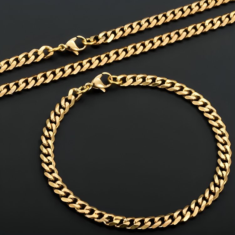 Cuban Link Dikke Schakel Ketting + Armband Set - Goud Kleurig - TrendFox