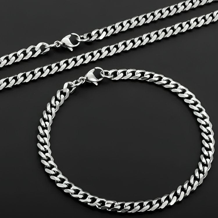 Cuban Link Dikke Schakel Ketting + Armband Set - Zilver Kleurig - TrendFox