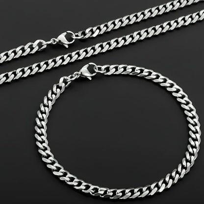 Cuban Link Dikke Schakel Ketting + Armband Set - Zilver Kleurig - TrendFox