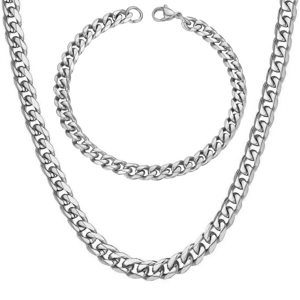 Cuban Link Dikke Schakel Ketting + Armband Set - Zilver Kleurig - TrendFox