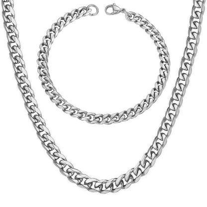 Cuban Link Dikke Schakel Ketting + Armband Set - Zilver Kleurig - TrendFox