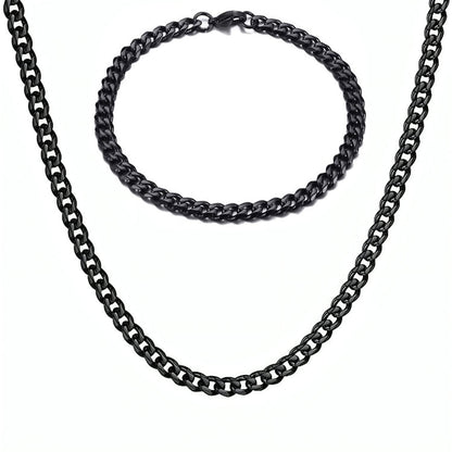 Cuban Link Dikke Schakel Ketting + Armband Set - Zwart - TrendFox