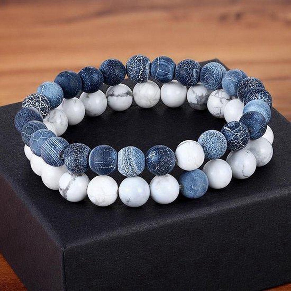 Dubbele Kralen Armband - Blauw / Wit - TrendFox