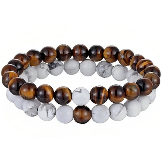 Dubbele Kralen Armband - Bruin / Wit - TrendFox