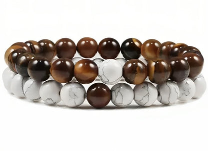 Dubbele Kralen Armband - Bruin / Wit - TrendFox