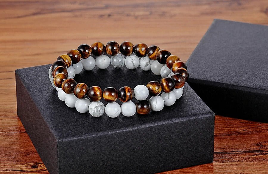 Dubbele Kralen Armband - Bruin / Wit - TrendFox