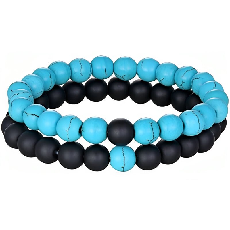 Dubbele Kralen Armband - Turquoise / Mat Zwart - TrendFox