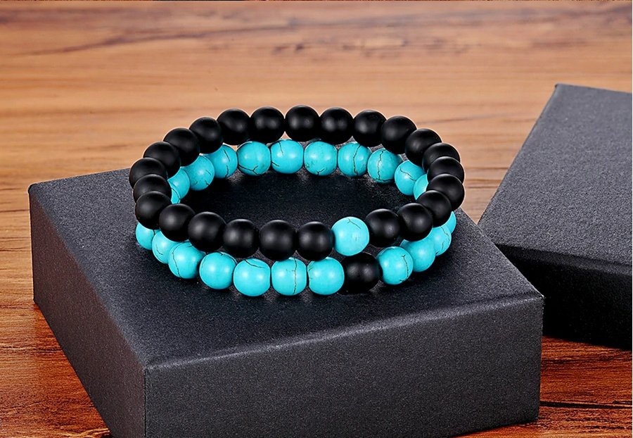 Dubbele Kralen Armband - Turquoise / Mat Zwart - TrendFox