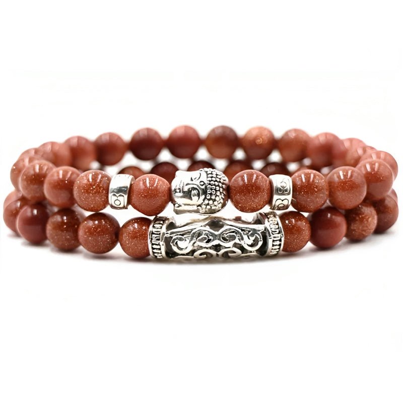 Kralen Armband met Buddha Beeld - Rood met Gouden Flakes - TrendFox