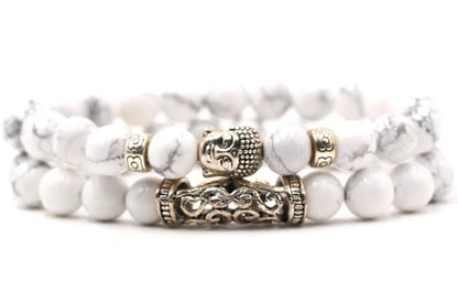 Kralen Armband met Buddha Beeld - Wit Marmer - TrendFox