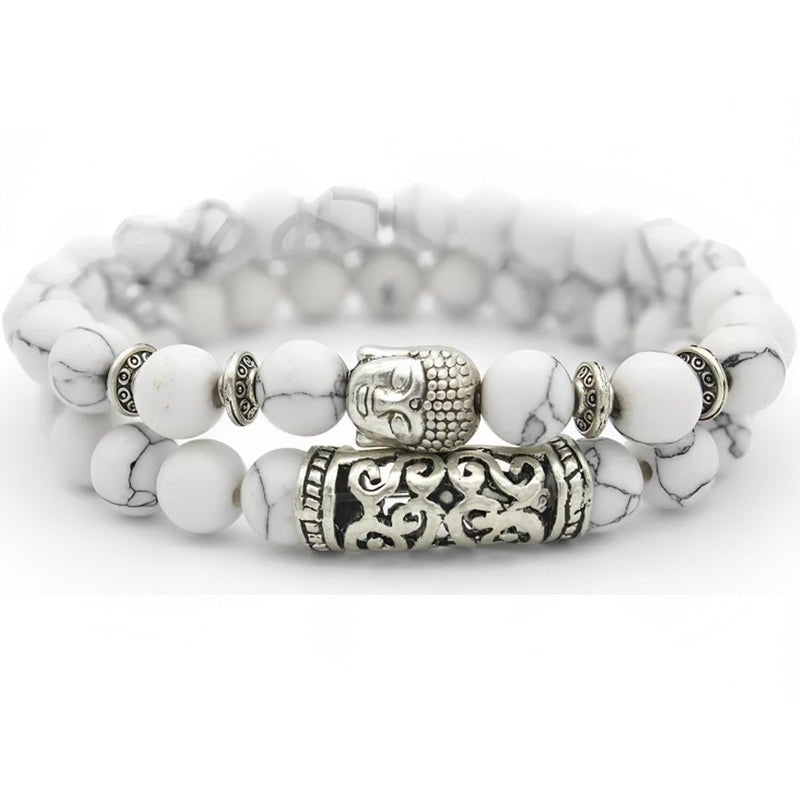 Kralen Armband met Buddha Beeld - Wit Marmer - TrendFox