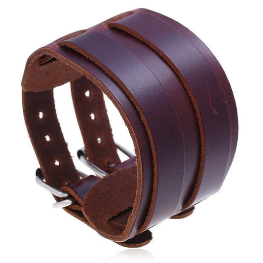 Leren Armband met Dubbele Gesp - Bruin - TrendFox