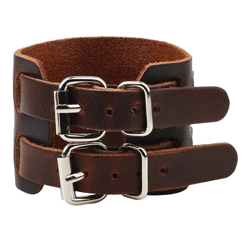 Leren Armband met Dubbele Gesp - Bruin - TrendFox