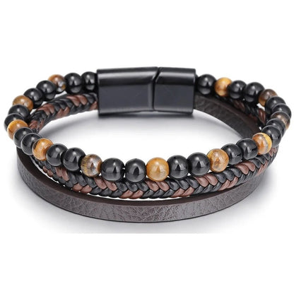 Leren Armband met Kralen - Bruin met Bruine Kralen - TrendFox