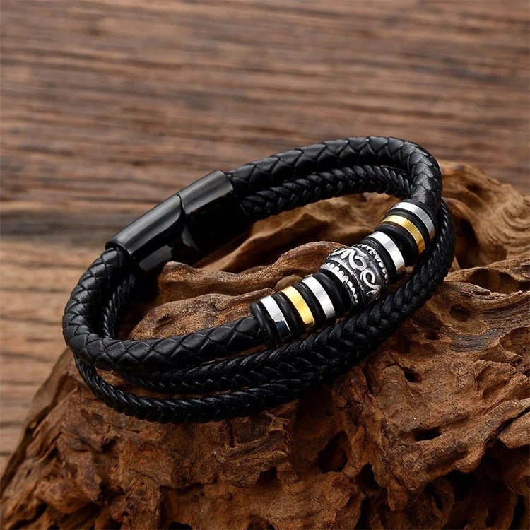 Leren Armband met Sierlijke Accenten - Zwarte Sluiting - TrendFox