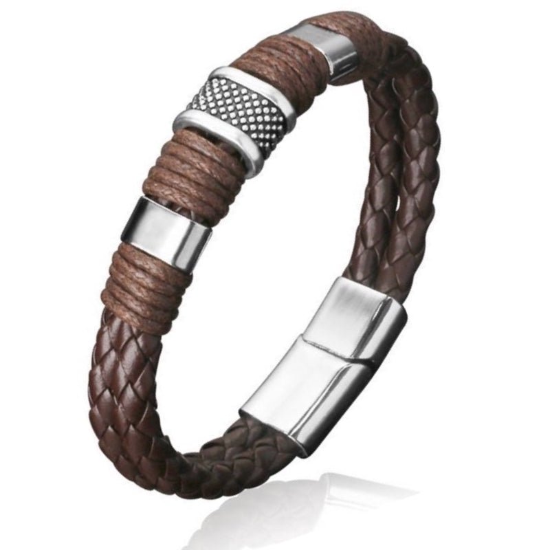 Leren Armband met Stalen Accenten - Bruin - TrendFox