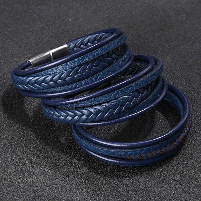 Leren Armband met Vlecht - Blauw met Zilver Kleurige Sluiting - TrendFox