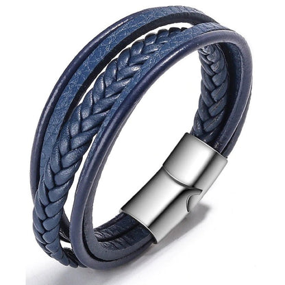 Leren Armband met Vlecht - Blauw met Zilver Kleurige Sluiting - TrendFox