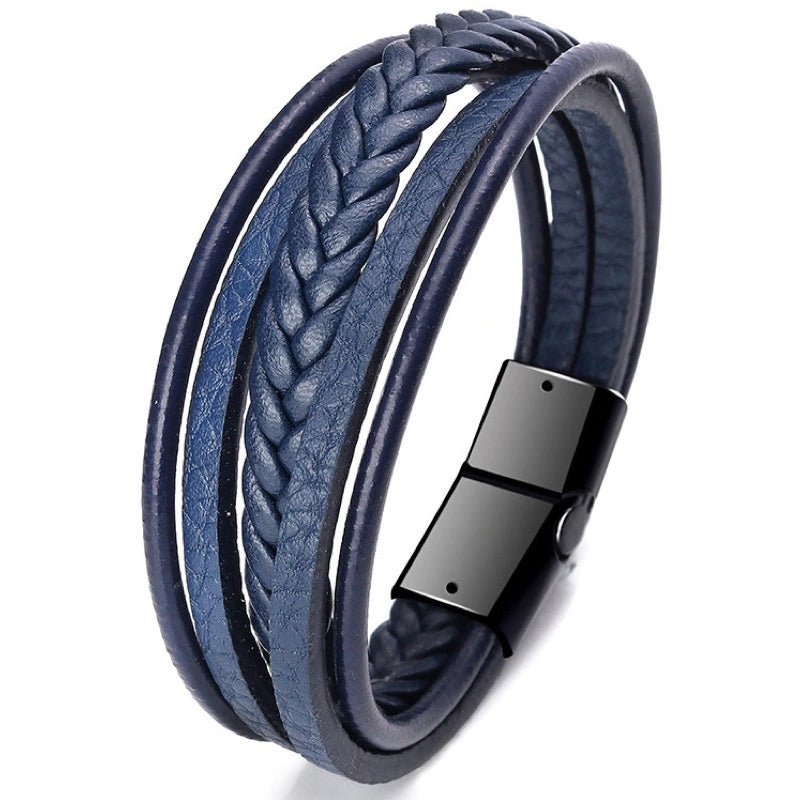 Leren Armband met Vlecht - Blauw met Zwarte Sluiting - TrendFox