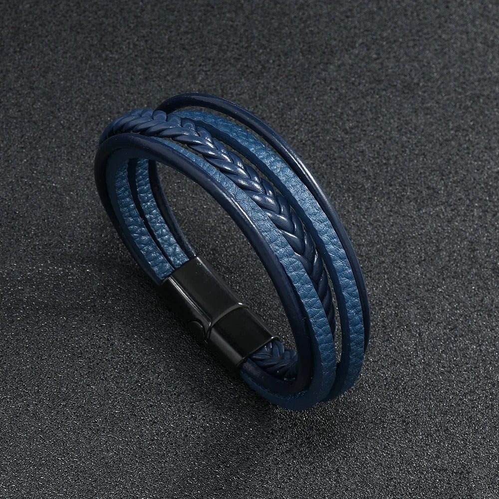 Leren Armband met Vlecht - Blauw met Zwarte Sluiting - TrendFox