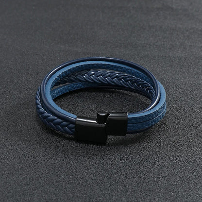 Leren Armband met Vlecht - Blauw met Zwarte Sluiting - TrendFox