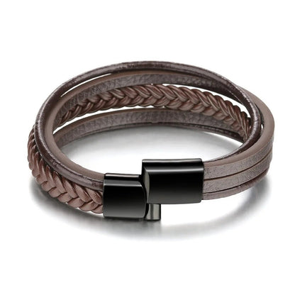 Leren Armband met Vlecht - Bruin met Zwarte Sluiting - TrendFox