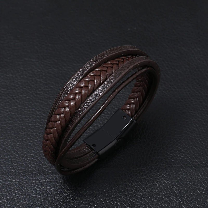 Leren Armband met Vlecht - Bruin met Zwarte Sluiting - TrendFox