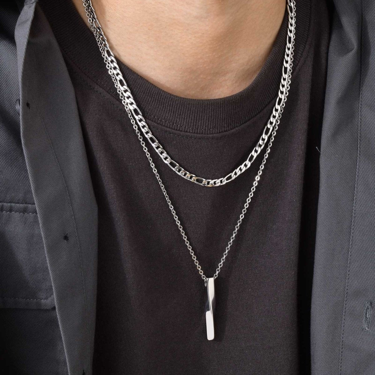 Twisted Long Bar Ketting - Zilver Kleurig - TrendFox